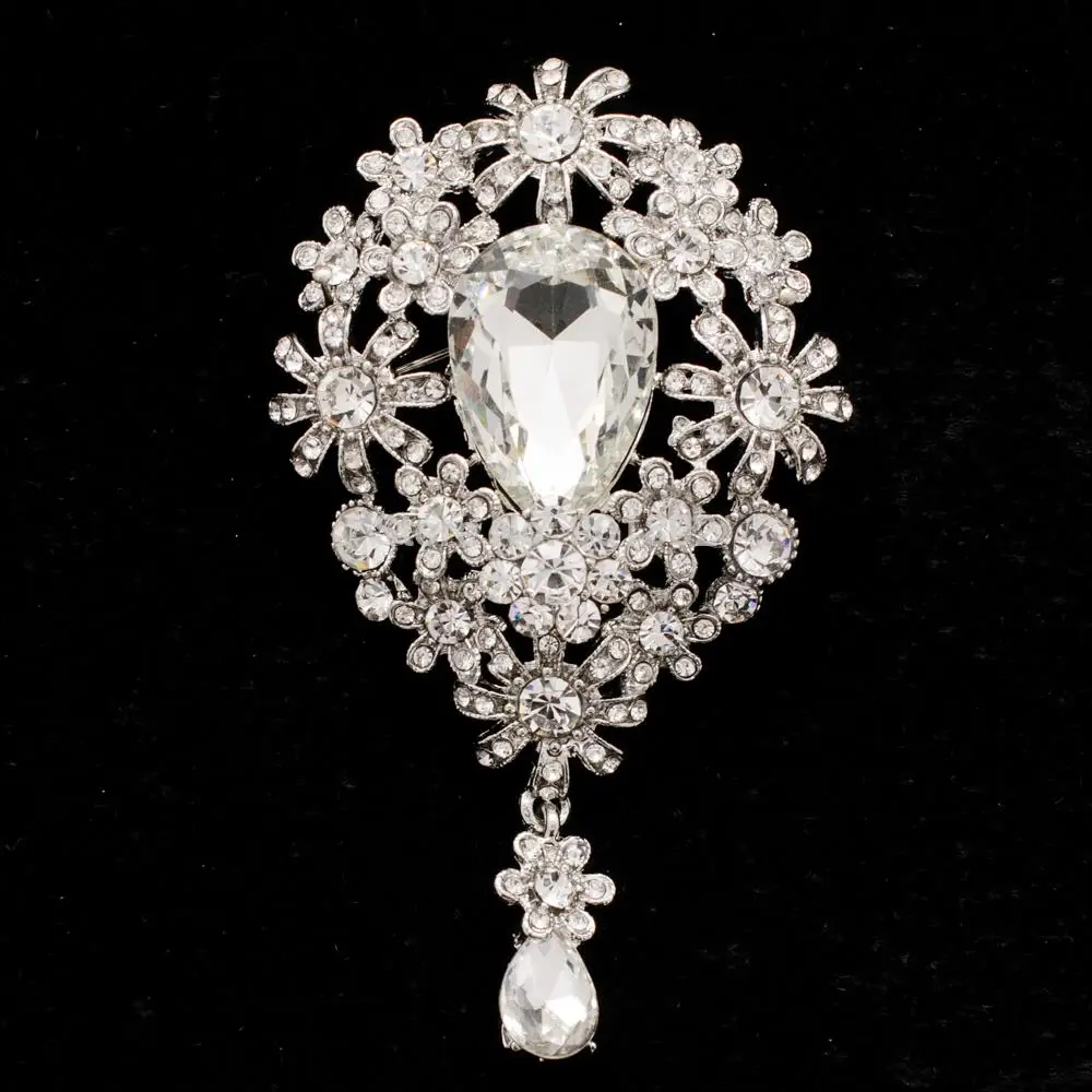 Модный стиль цветок арт деко Броши Булавки Кулон прозрачный горный хрусталь