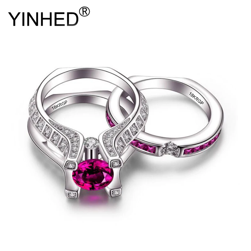 Женский набор колец YINHED с золотым наполнителем и розовым фианитом круглые