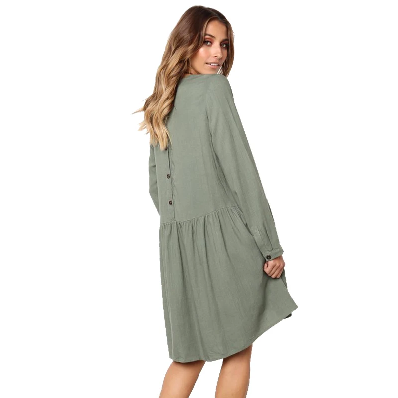 Женское Короткое платье Fitaylor хлопковое с круглым вырезом и длинным рукавом на