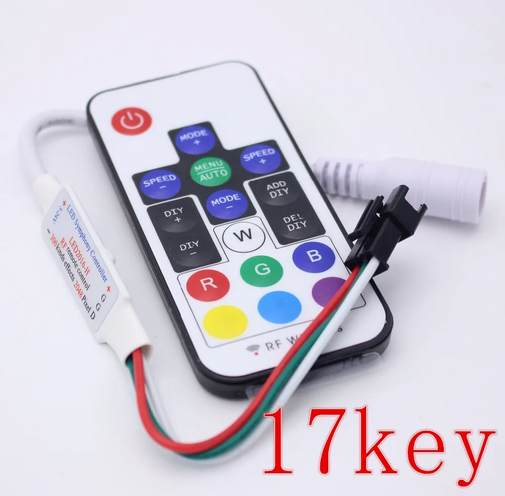 DC5V 24V 2048 пикселей 300 видов изменений цифровой полноцветный контроллер 17Key RF