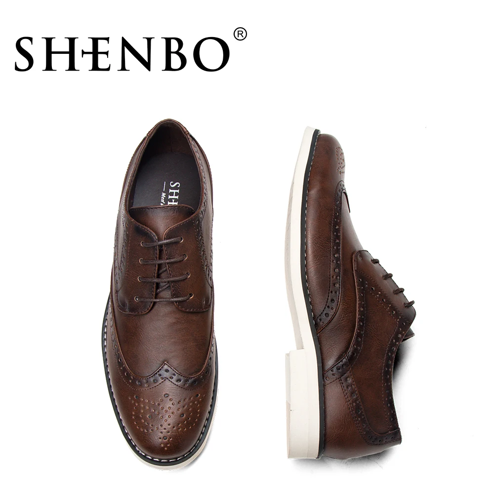 Бренд shenbo модные броги Для мужчин Оксфорд Повседневное туфли оксфорды для Модные
