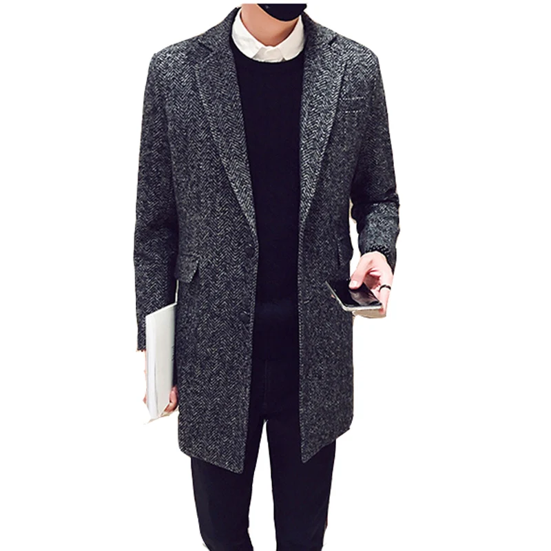 

2019 new autumn and winter style dress Korean version slim trend two buttons long woolen coat lapel coat overcoat size M-2XL