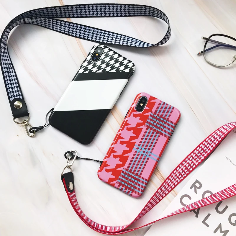 Neck Strap Lanyard Case For iPhone X 10 7 8 Plus Grid Pattern Soft Silicone Cover 6 6S Phone Coque Capa |