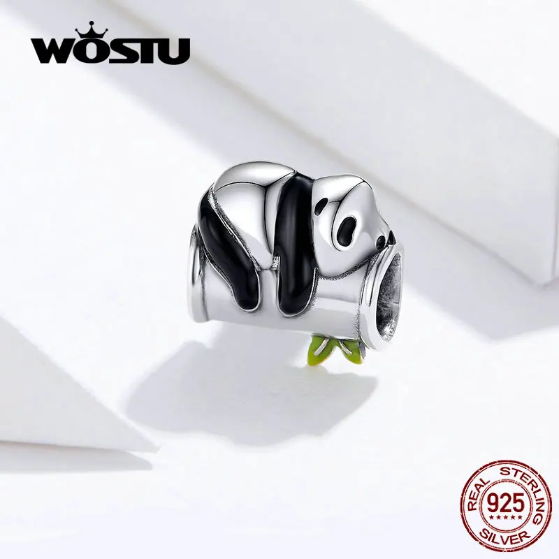 WOSTU новые зеленые бусы из бамбука и панды, Аутентичные серебряные бусины 925 пробы, амулеты, модные DIY Ювелирные изделия CTC096
