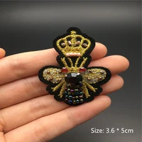 5pcslot mini crown golden bees rhinestones beaded patches sew on patch for clothing beading applique cute patch