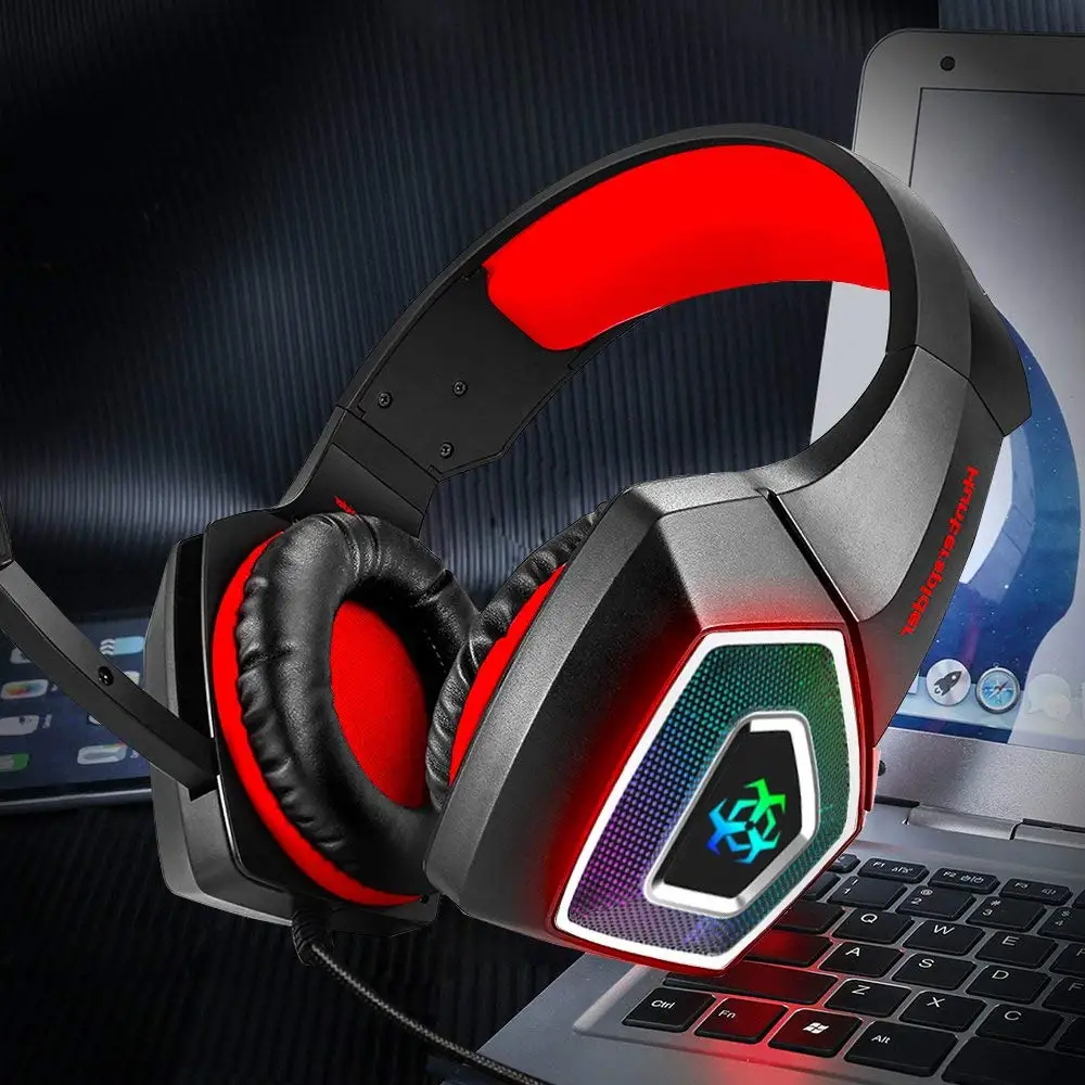 Hunterspider Gaming Headset For PS4 3.5Mm Stereo Sound Cable With Microphone Colorful LED Light Headphones Laptop | Электроника