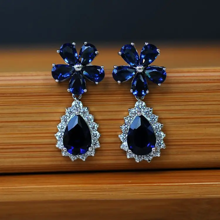 Роскошные серьги подвески с цветочным украшением из Earrring AAAAA Циркон cz 925 серебро