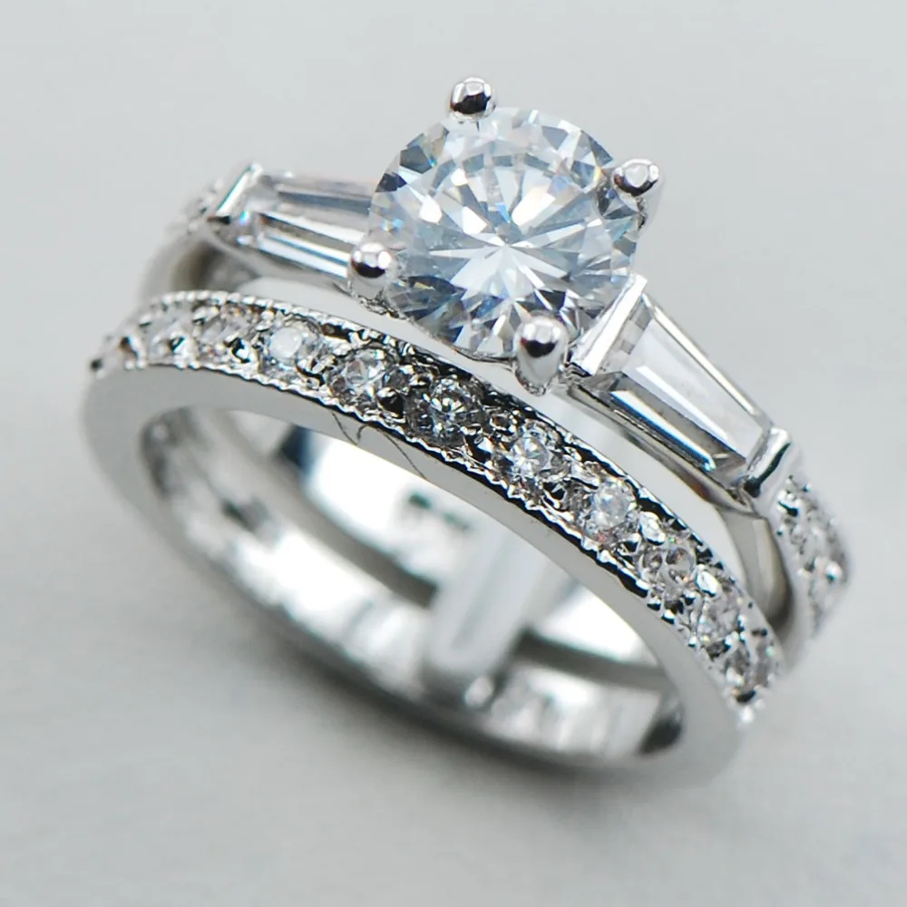 

White Crystal Zircon 925 Sterling Silver Top Quality Fancy Jewelry Engagement Wedding Two Ring Size 5 6 7 8 9 10 F1096