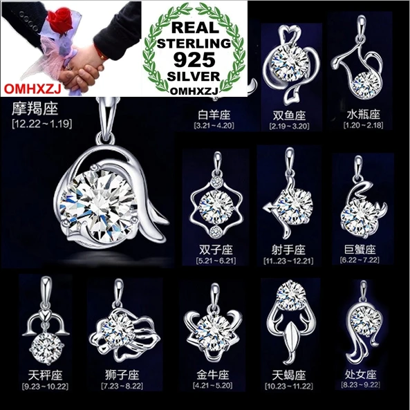 

OMHXZJ Wholesale woman man 12 constellations AAA Zircon fashion star 925 sterling silver NO Chain Necklace pendant Charms PE02