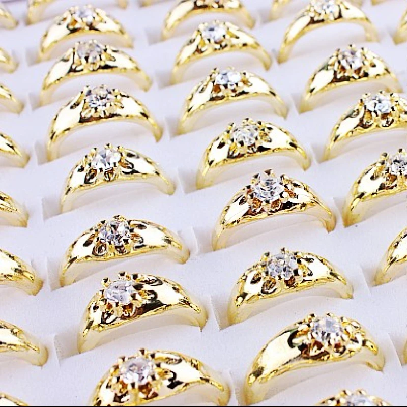 

QianBei Wholesale Mixed 50pcs/Set New Style Crystal Rhinestone Wedding Rings For Women Fashion Jewelry Hot