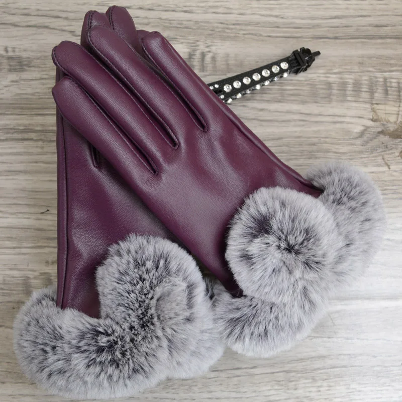 Женские перчатки с сенсорным экраном зимние кожаные модные теплые для девочек