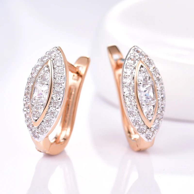 Женские серьги кольца GULICX золотистого цвета с белым кристаллом свадебные