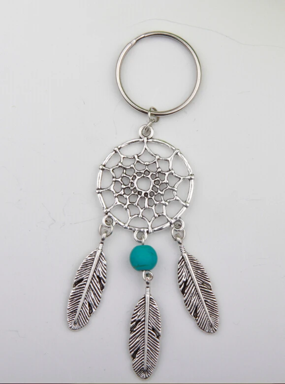 2016 модный Ловец снов тон брелок серебряное кольцо перо кисточки стеклянный с