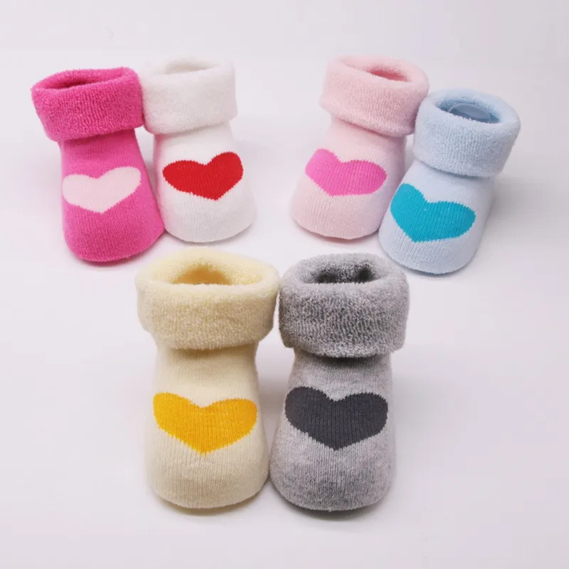 Baby Boys Girls Thickening Cotton Heart Print Cartoon Anti-slip Floor Socks Hot Newborn Winter Autumn Warm Soft Clothes | Детская одежда