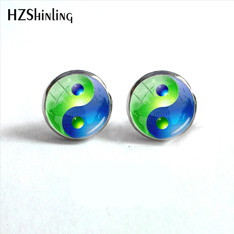Классические круглые серьги в виде стеклянного купола Tai Ji Ба гуа Yin Yang ювелирные