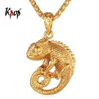 kpop lizard pendant necklace men jewelry stainless steel yellow gold color animal necklaces wholesale punk jewelry p1123