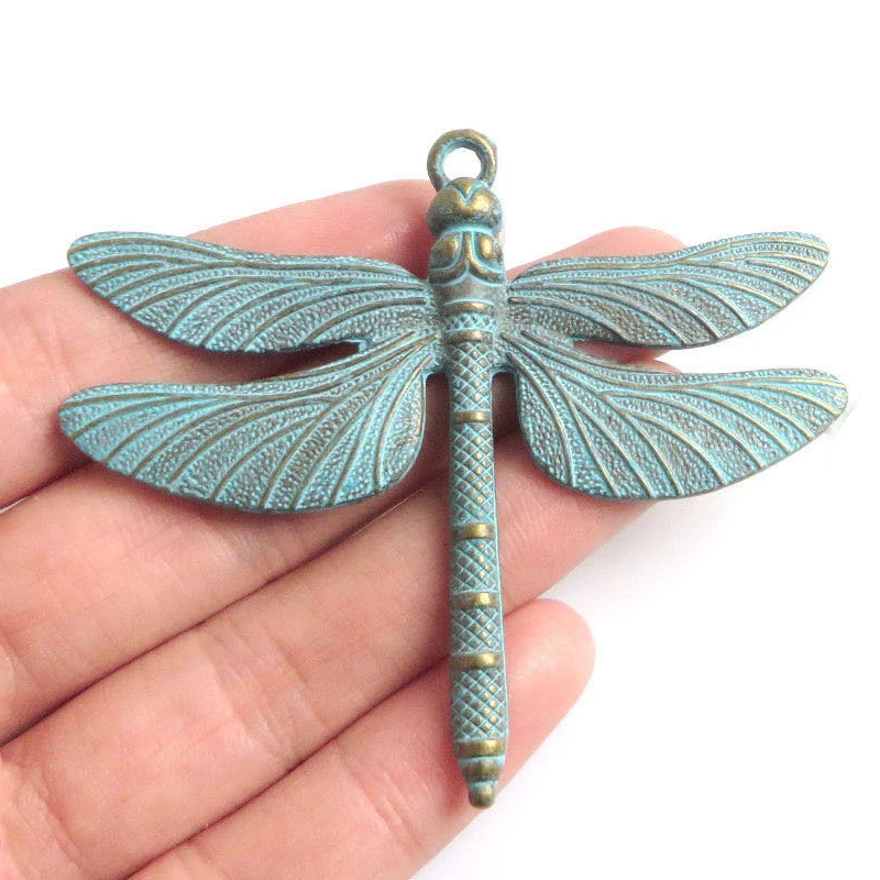 

4PCS Antique Verdigris Patina Large Dragonfly Charms Pendants for Necklace Making Jewelry Findings 63x72mm