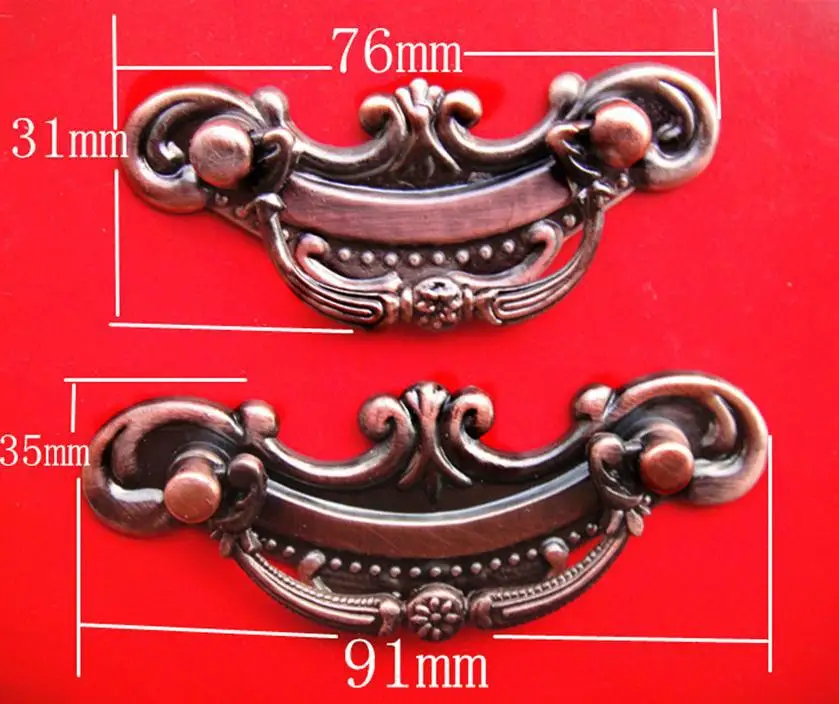 16pcs 76mm*31mm Antique Wing Metal Handle Shake Handshandle Red Bronze Drawer Door Jewellery Wooden Box Handle