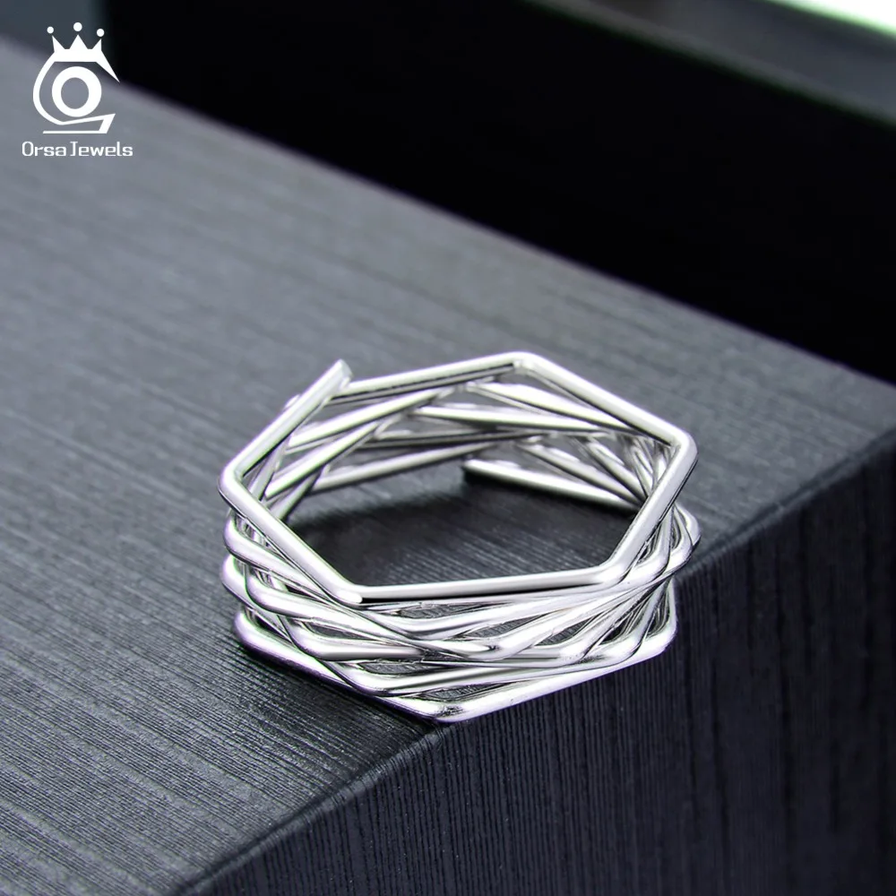 ORSA JEWELS, Ретро стиль, корейский Серебряный, кольца для женщин, форма линий, геометрическое кольцо на палец, Трендовое, 925 пробы, Серебряное ювелирное изделие OSR128
