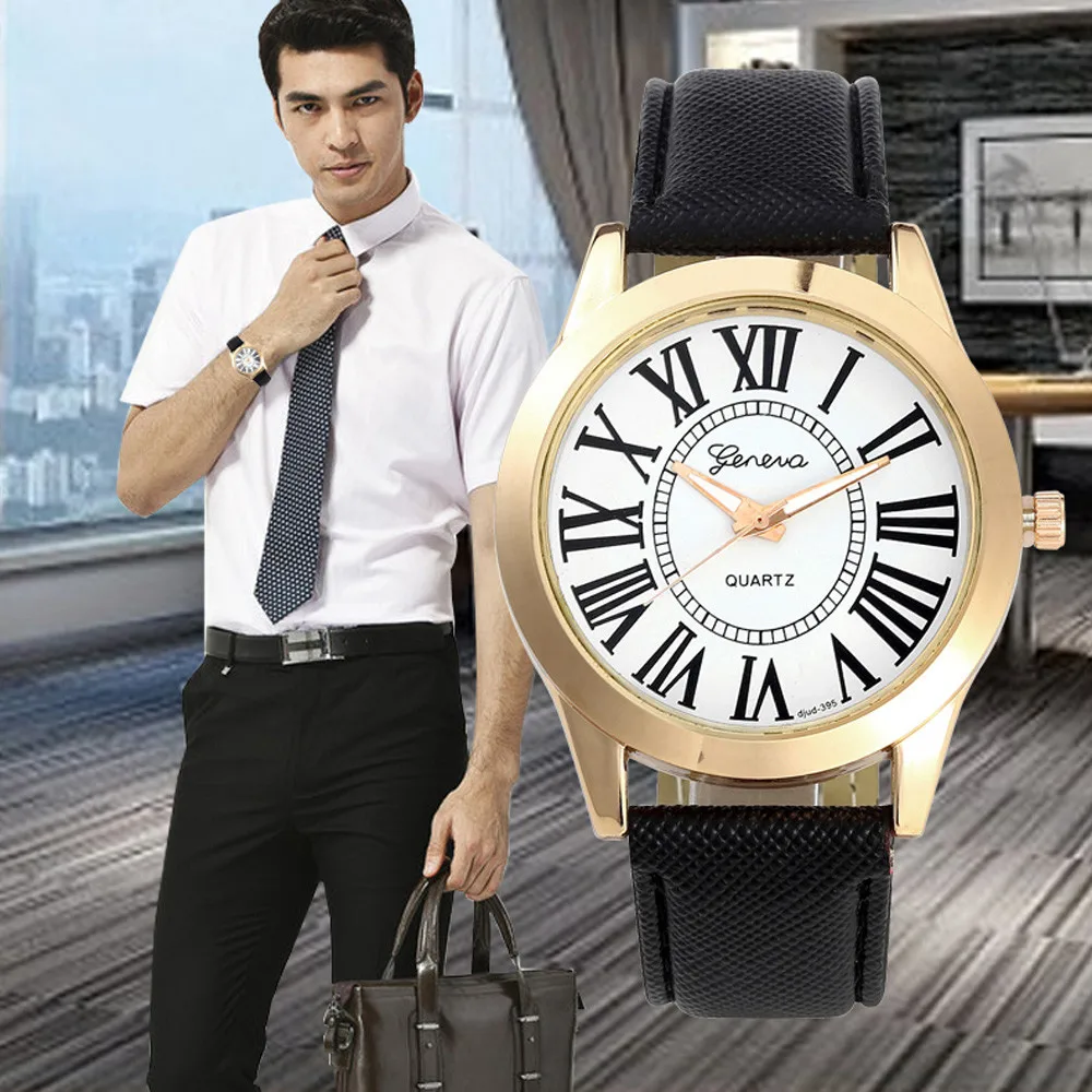 Роскошные часы 2018 мужские роскошные Брендовые Часы Geneva кожаный ремешок 50 мм
