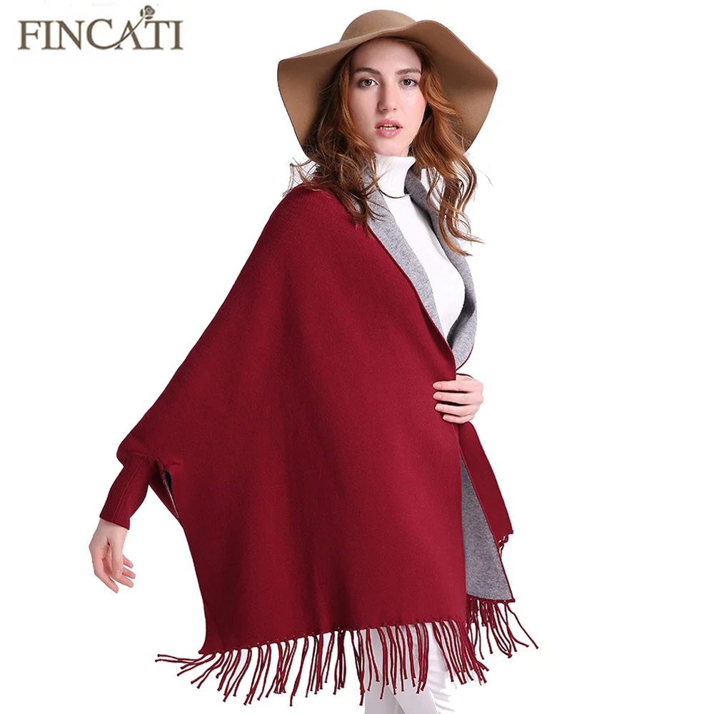

New Arrival Autumn Winter Women's Cashmere Contrast Color Reversible Wear Ponchos Capes Pashmina Tassels Thick Shawl Scarf