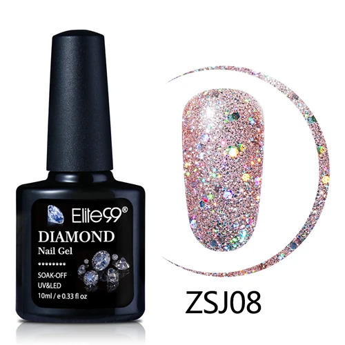 zsj08-10ML Elite99, 10 мл, Алмазный цветной гель для ногтей, УФ светодиодный Гель-лак, блестящий блеск, блестки, впитываемый базовый топ, грунтовка, Гель-лак для нейл-арта, лак - Цвет: zsj08-10ML