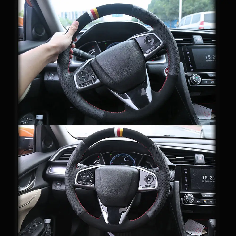 Накладка на рулевое колесо для Honda Civic 2016 2017 2018 защитные красные/черные нитки