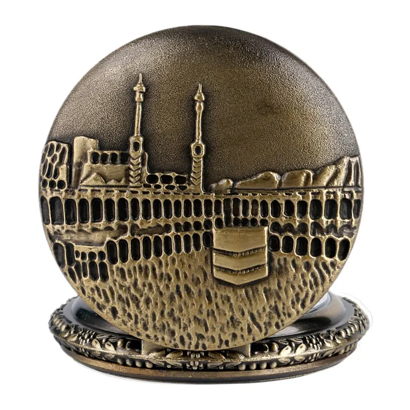 Бронзовые Модные кварцевые карманные часы с узором замка для женщин и мужчин