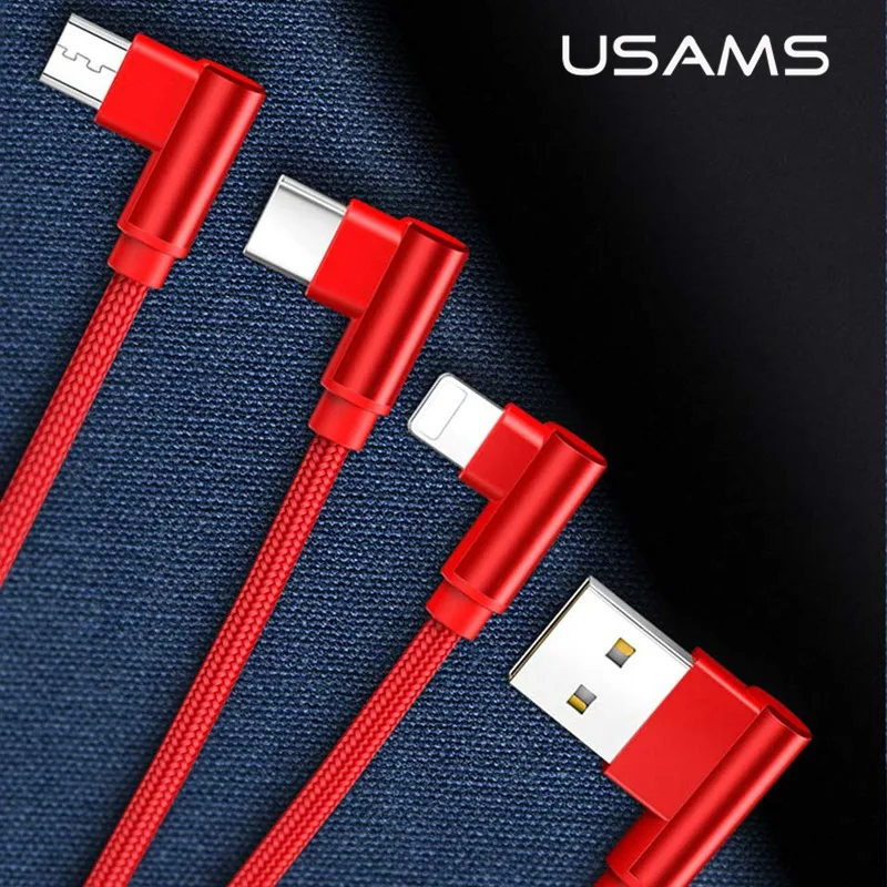 USAMS 3в1 USB кабель для iPhone XR samsung зарядный мобильного телефона Microusb type C зарядное