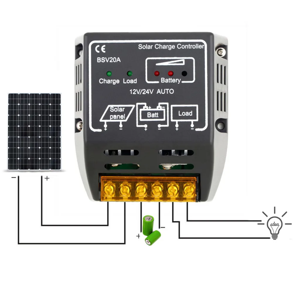 20A 12 V/24 V Солнечный контроллер зарядки панели Батарея регулятор надежную защиту