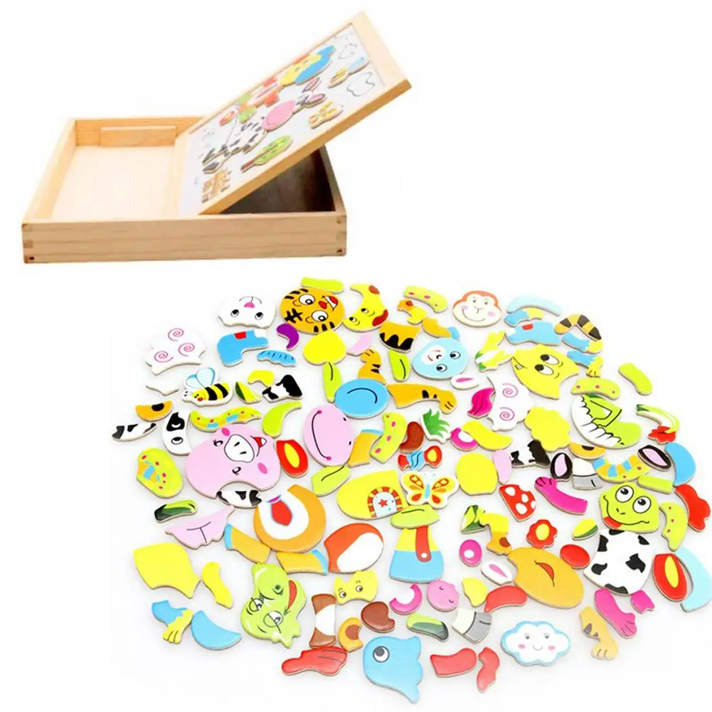 

Wooden Double Sided Writing Drawing Board Magnetic Black and White Board Jigsaw Puzzle Educational Toys for For Kids