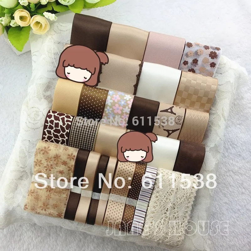 TC9 29 meters/set Elegant champagne coffee ribbon set diy hair accessory material mix and lace | Дом и сад