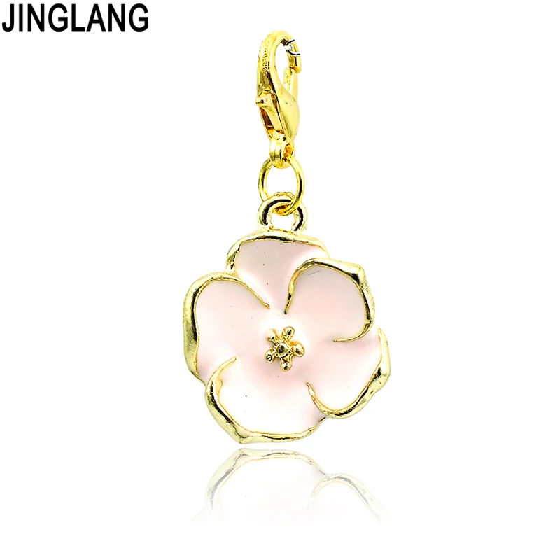 

JINGLANG Brand New Lobster Clasp Charm Pendants Gold Color Enamel Flower Pendants For Women Necklaces Jewelry Accessories