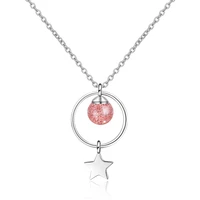 new fashion jewelry natural strawberry crystal tassel circle star 925 sterling silver pendant necklace for women gift
