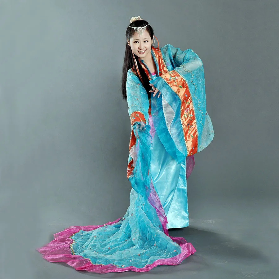 Sky Blue Новинка года древней китайской Костюмы Женский костюм Тан костюм Hanfu Datang Поезд Одежда Костюм Феи костюм принцессы - Цвет: Sky Blue