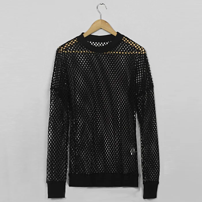 Европейская метросексуальная Сетчатая футболка с длинным рукавом новинка