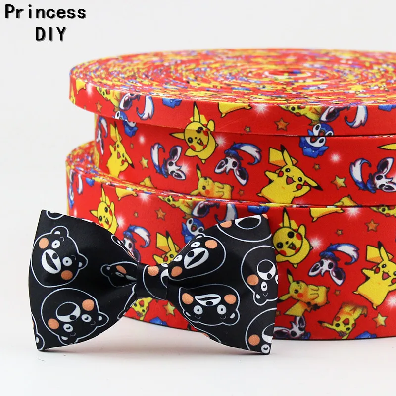 5M/Lot 10 25 50mm Kawaii Cartoon Pikachu Ribbon Pikachu Printed Cotton Ribbon DIY Hair Bow tie Brooch Collar Layering Tape Craft