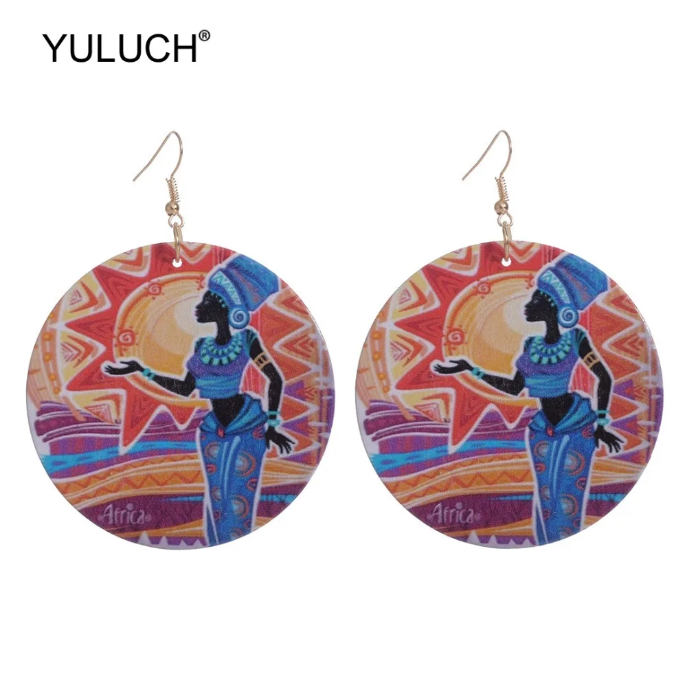 YULUCH 2019 африканская мода круглые деревянные животные окрашенные висячие серьги
