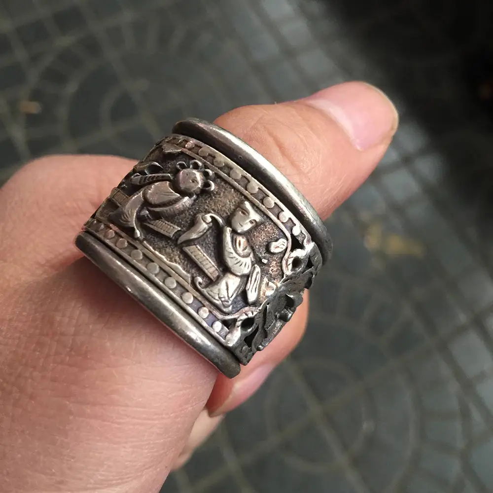 hot sell new - free shipping India and Nepal chinese Old Beautiful Tibet miao Silver turn Mantra luck nice Thumb Ring | Украшения и