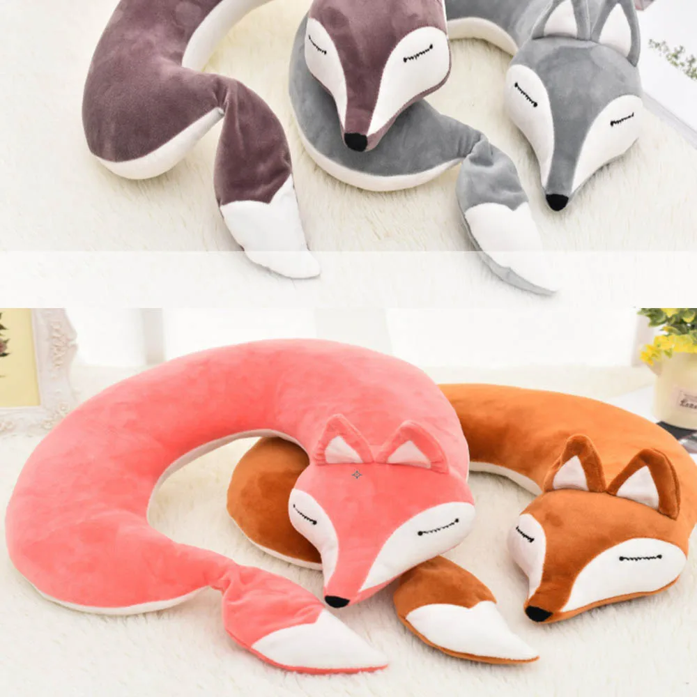 Cute Valentine's Day Gift Fox Cotton Plush U Shape Neck Pillow Travel Car Home Pillow Nap U Shape Pillow for Flight Plane Travel