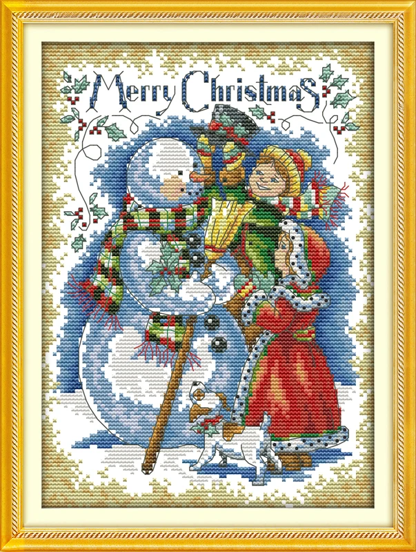 

Merry Christmas cross stitch kit winter snowman 14ct 18ct count canvas stitches embroidery DIY handmade needlework plus