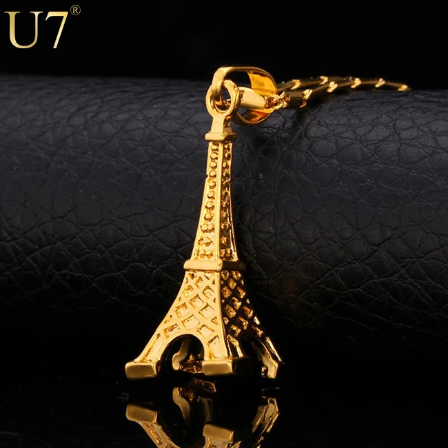 U7 Позолоченный Цепи Подвески Эйфелева Башня Ожерелье для Женщин Модные