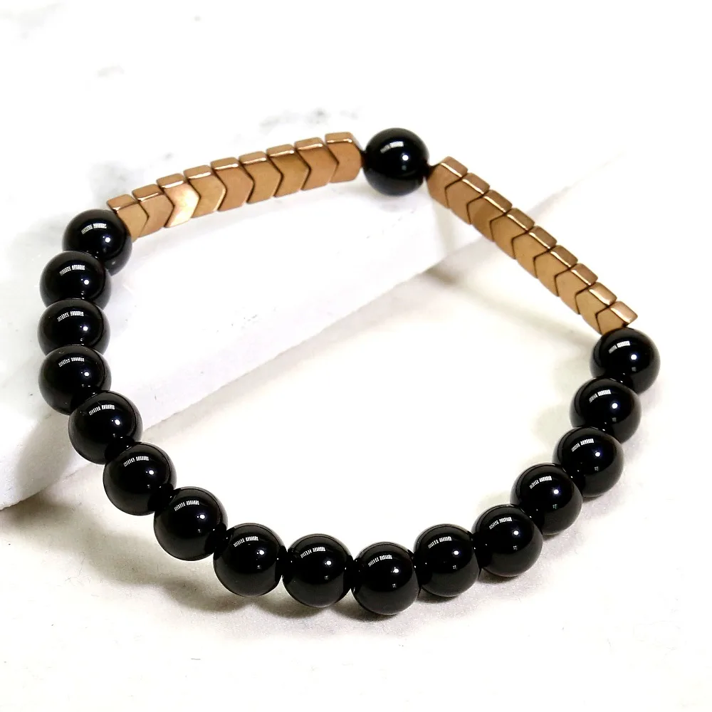 Натуральный Черный Оникс Камень Бисер браслет мужской гематит шарма