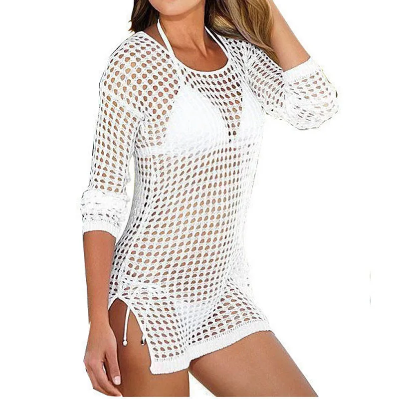 tee shirt femme Sexy Summer Women Mesh Knitted Crochet Beach Tops T Shirts Swimsuit Cover Up Swimwear Bikini Wrap Bathing Suit | Женская