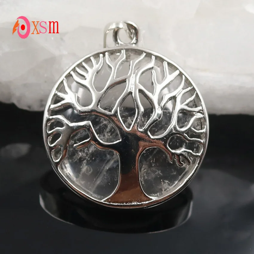Rock Crystal Xinshangmie 1 шт. Дерево жизни натуральный камень кулон аметисты Опал Кристалл талисманы для женщин мужчин ожерелья рейки ювелирные изделия - Окраска металла: Rock Crystal