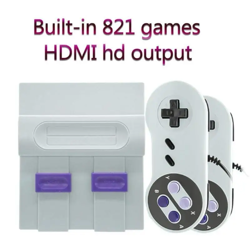 Мини HD HDMI ТВ Видео игровая консоль портативная Ретро семейная консоль встроенные 821 классические игры для SNES SN-02 игры двойной геймпад