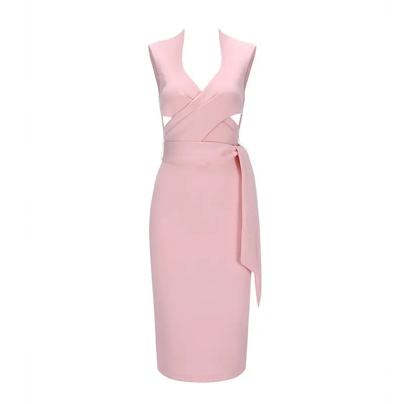 INDRESSME элегантное женское платье с бантом сексуальное розовое облегающее Ретро