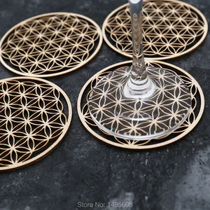 Деревянный подстаканник Flower Of Life, хрустальные решетки, держатель для напитков, деревянный подарок, водный гармоник, духовный деревянный коврик для пива