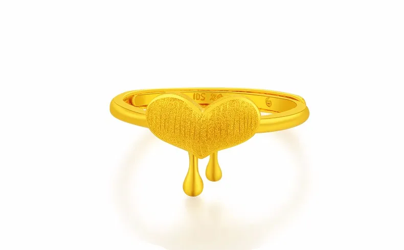 

Fashion Arrival Pure 999 Yellow Gold Band Women's Lucky Heart Ring Adjustable