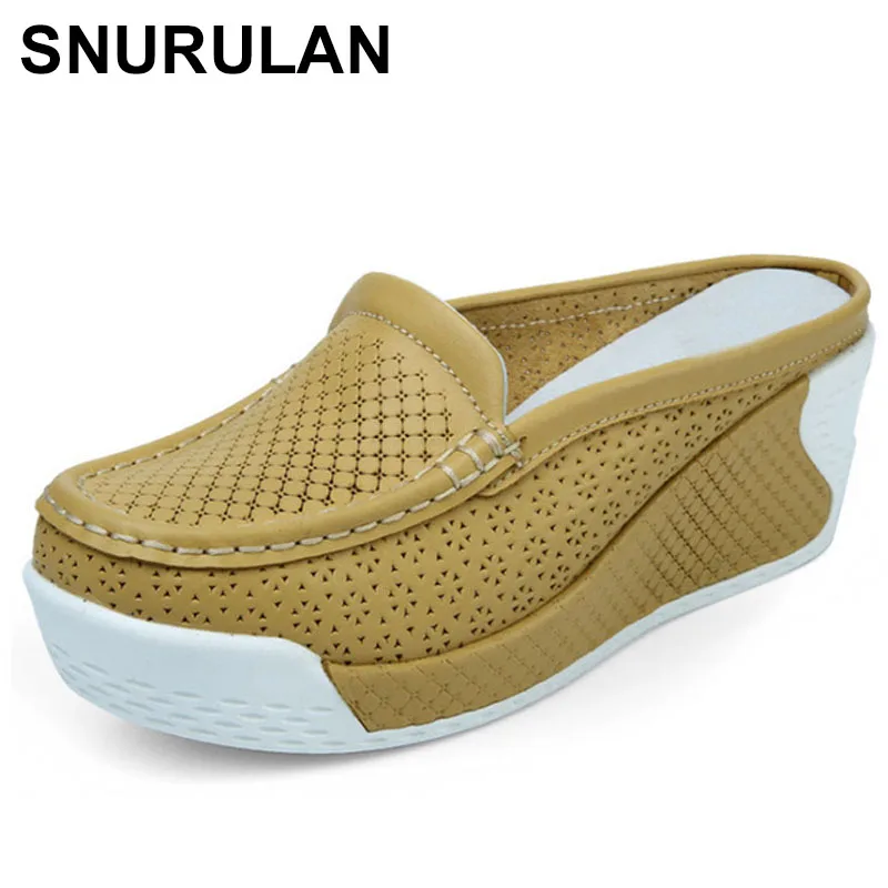

SNURULANWomen Summer Casual Slingbacks High Heels Pumps Slip On Shoes For Women 2018 Mesh Female Platform Wedges Shoes Woman